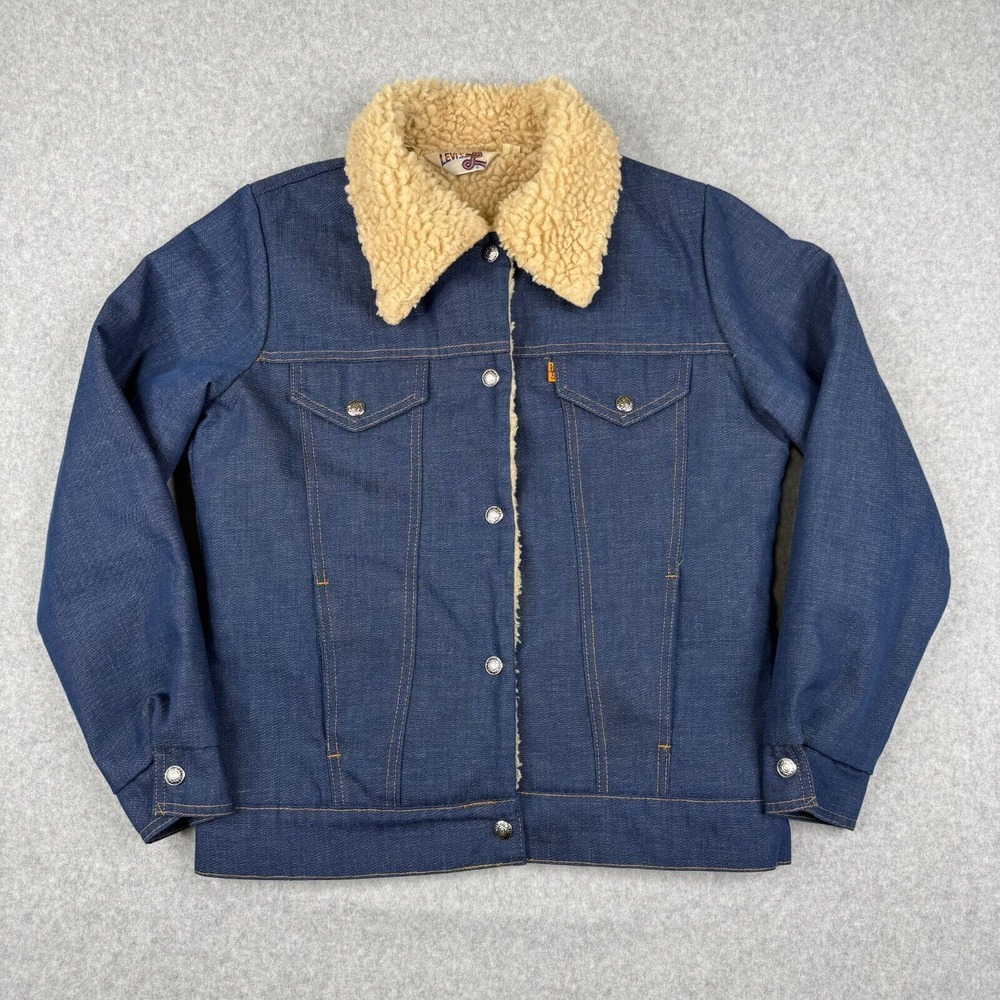 Vintage Levis‎ Jacket Womens Medium Blue Denim 70s Orange Tab Big E Trucker USA